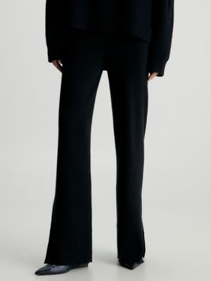 Black ribbed shop wide leg trousers