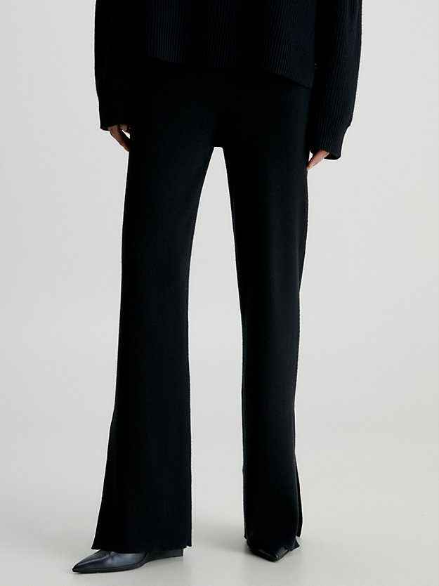 ck black prążkowane spodnie z szerokimi nogawkami dla kobiety - calvin klein