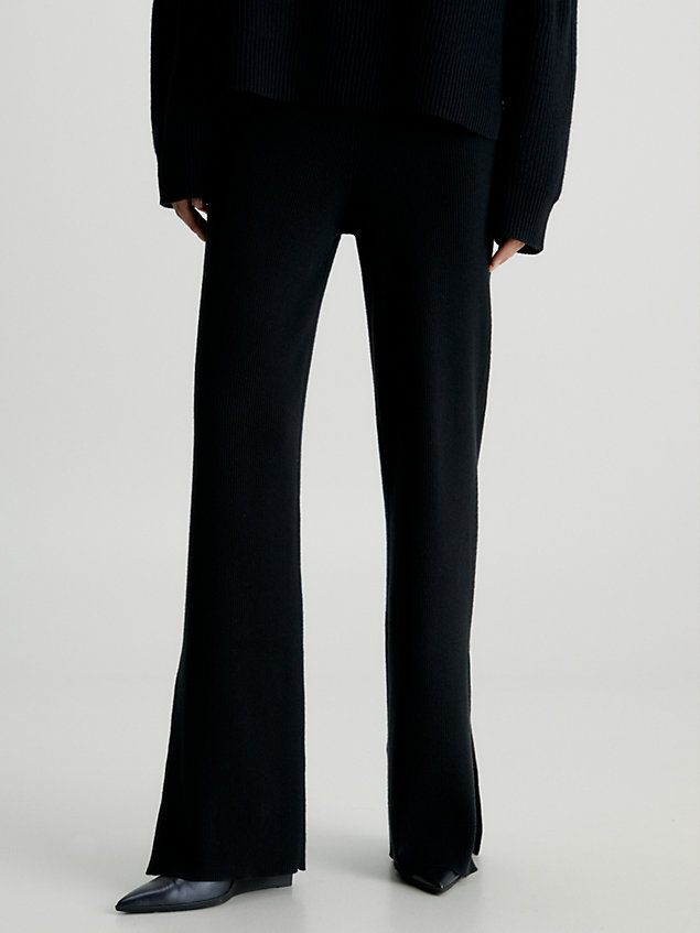 black prążkowane spodnie z szerokimi nogawkami dla kobiety - calvin klein