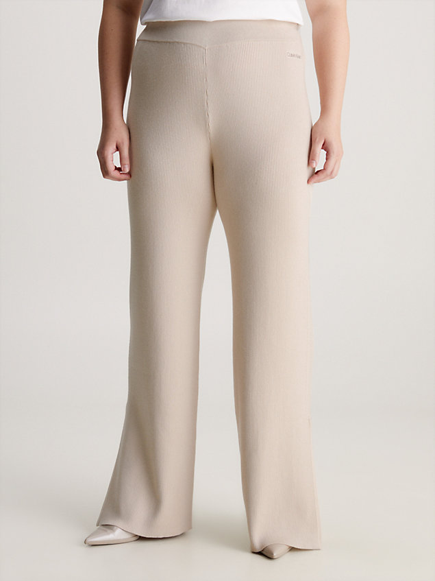 grey prążkowane spodnie z szerokimi nogawkami dla kobiety - calvin klein