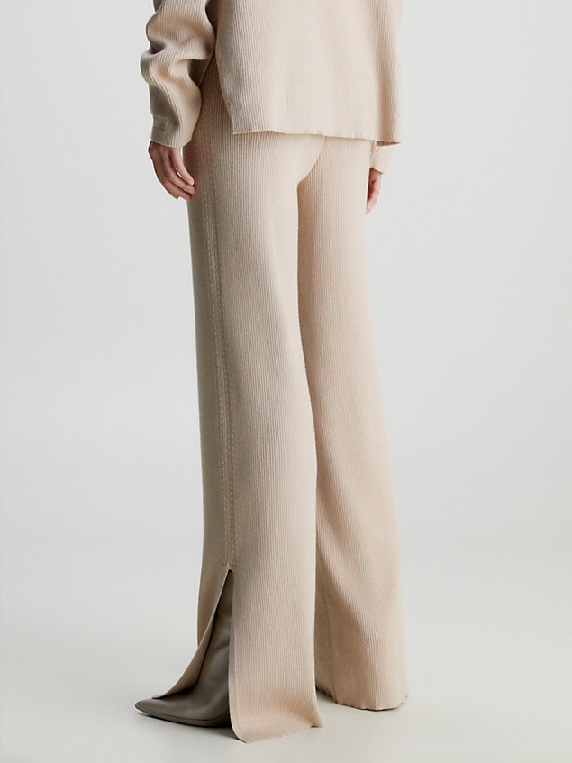 grey ribbed wide leg trousers for women calvin klein