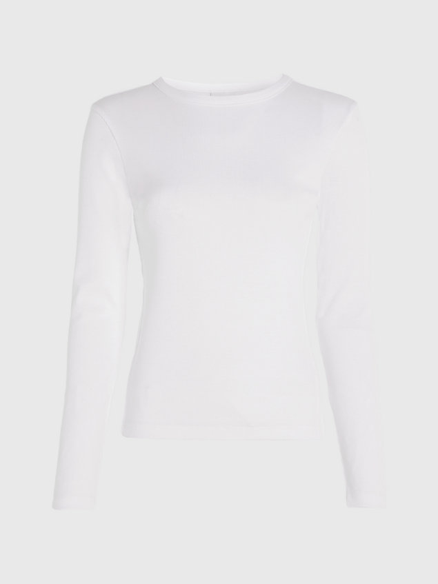 white wąska prążkowana koszulka z długim rękawem dla kobiety - calvin klein