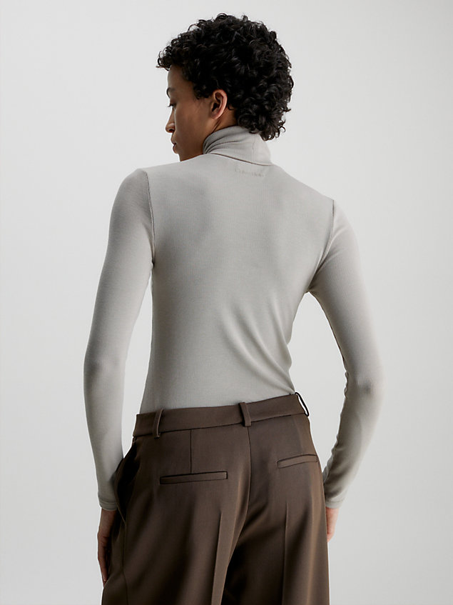 beige wąski ściągaczowy sweter z wywijanym dekoltem dla kobiety - calvin klein