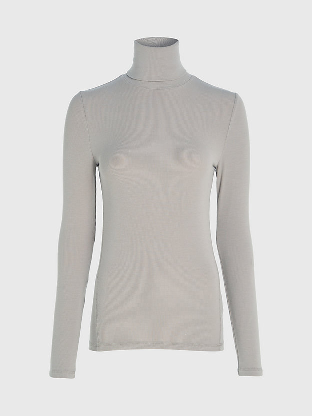 medium taupe slim ribbed roll neck top for women calvin klein