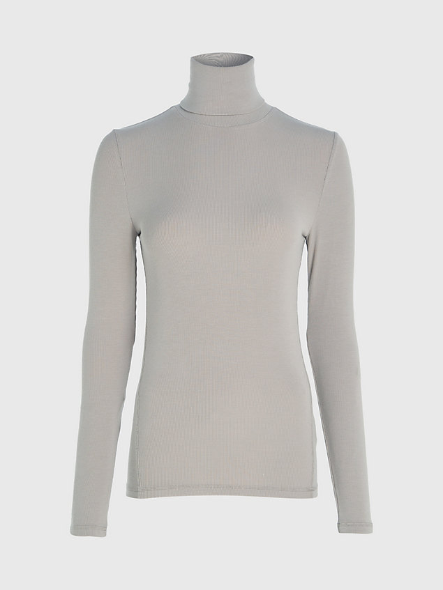 beige wąski ściągaczowy sweter z wywijanym dekoltem dla kobiety - calvin klein