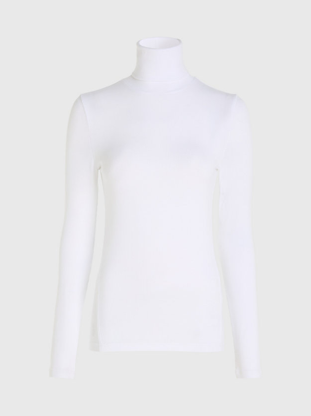 bright white slim ribbed roll neck top for women calvin klein