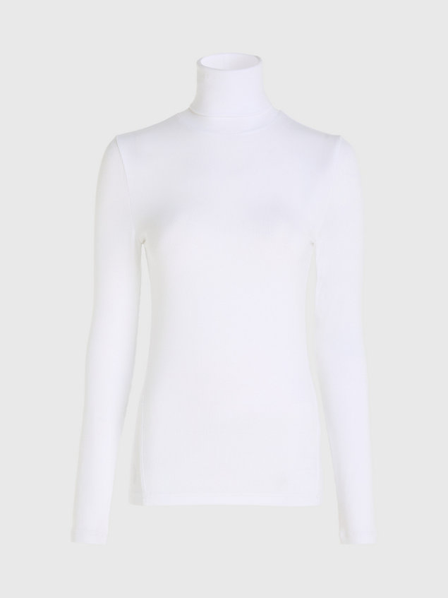 white slim ribbed roll neck top for women calvin klein