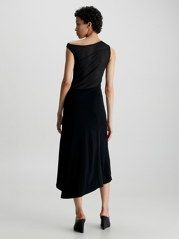 ck black sheer panel fluid dress for women calvin klein