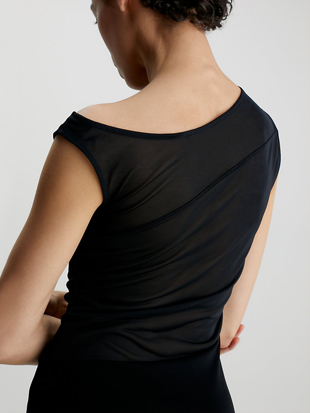 black sheer panel fluid dress for women calvin klein
