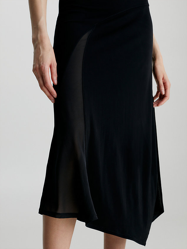 black sheer panel fluid dress for women calvin klein