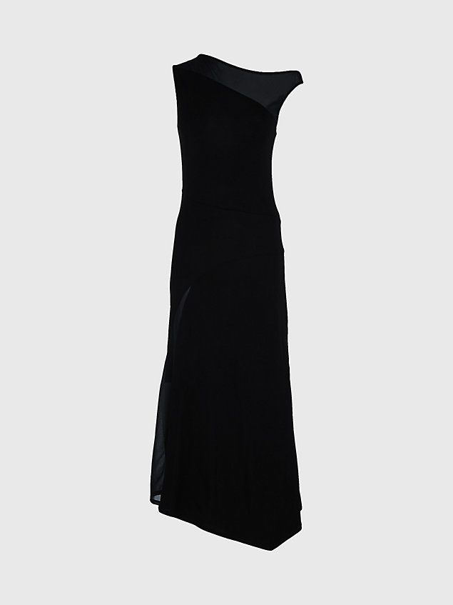 black fließendes kleid mit durchsichtigen einsätzen für damen - calvin klein