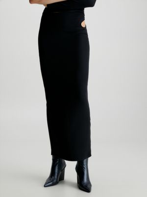 Long black pencil outlet cut skirt