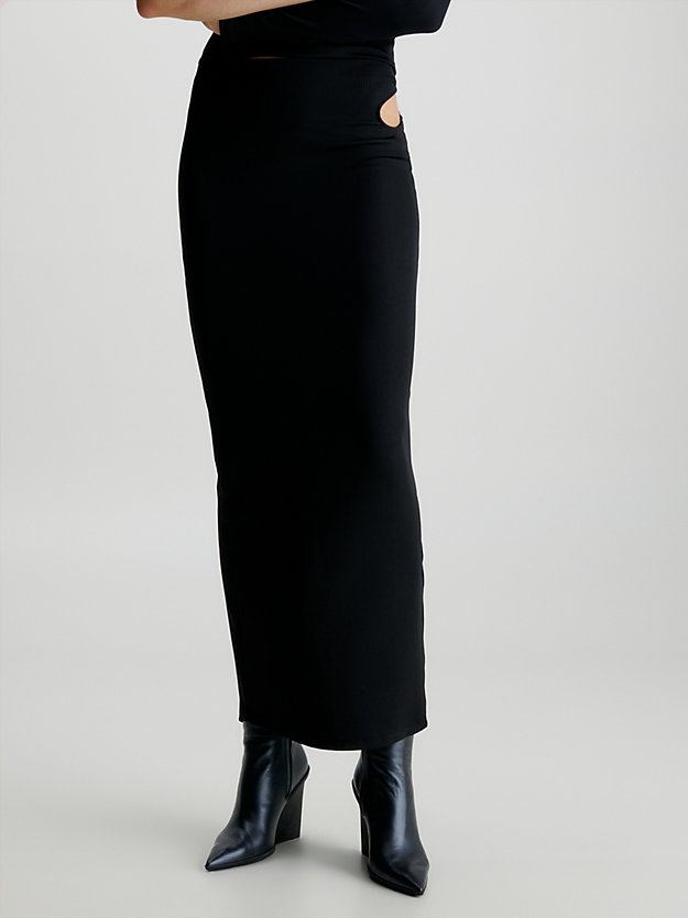 ck black slim cut out detail skirt for women calvin klein