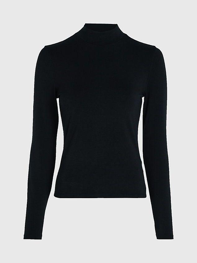 black wąski top z modalu z półgolfem dla kobiety - calvin klein