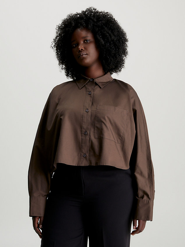 brown oversized cropped shirt for women calvin klein