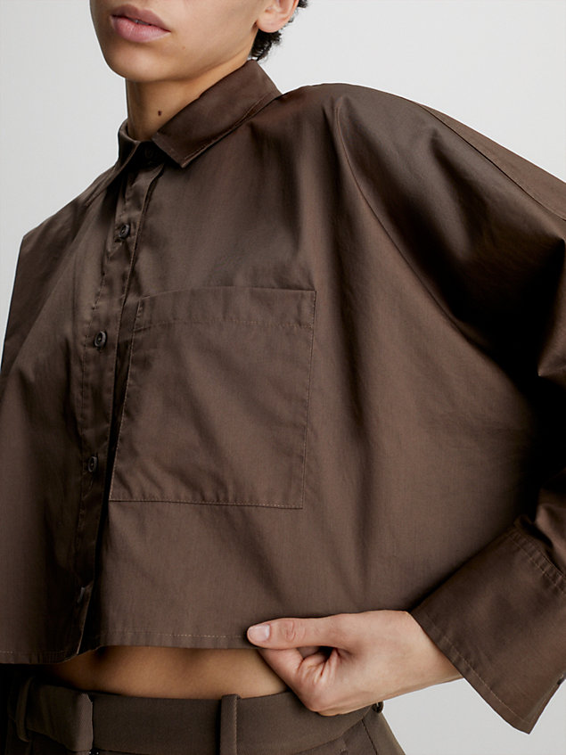 brown oversized cropped hemd für damen - calvin klein