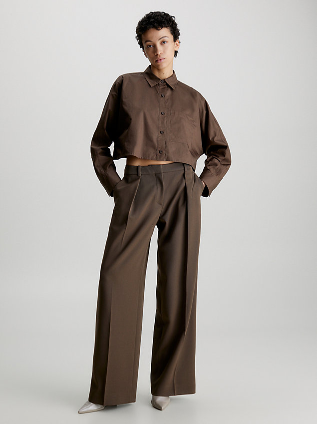 brown oversized cropped shirt for women calvin klein