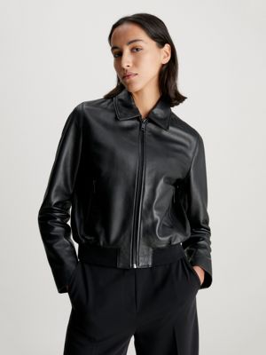 Leather jacket calvin store klein womens