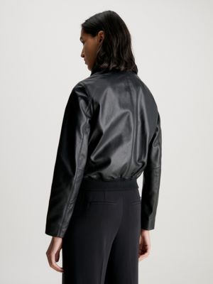 Calvin klein leather outlet jacket with fur