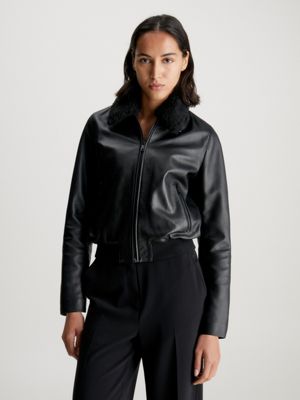 Leather jacket calvin store klein womens