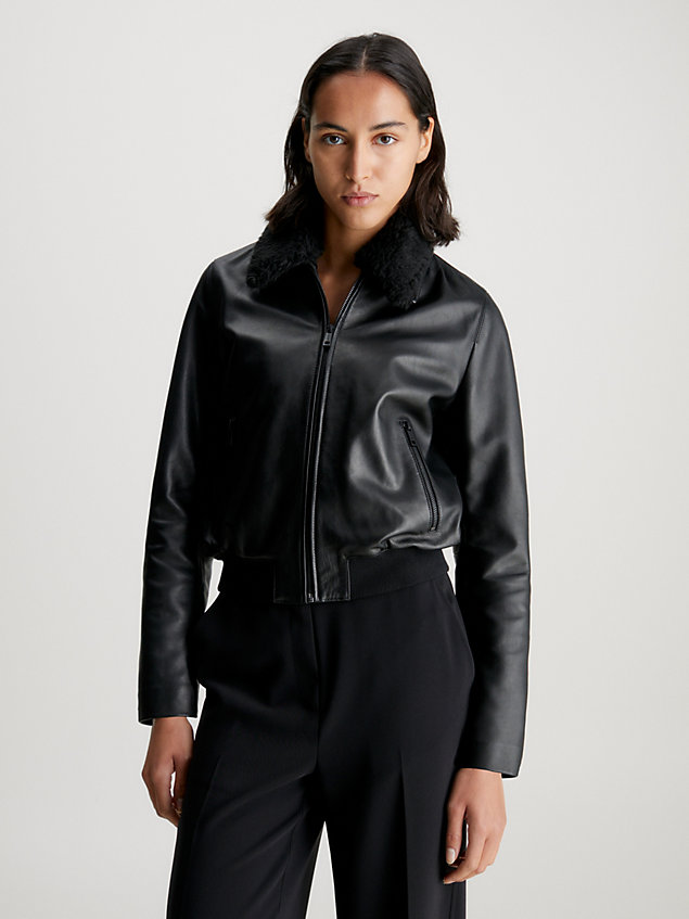 black leather jacket for women calvin klein
