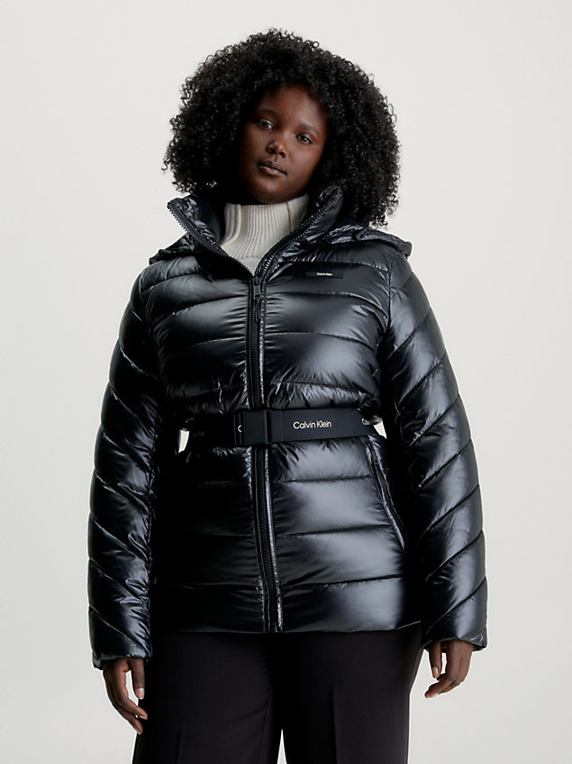 black slim belted padded jacket for women calvin klein