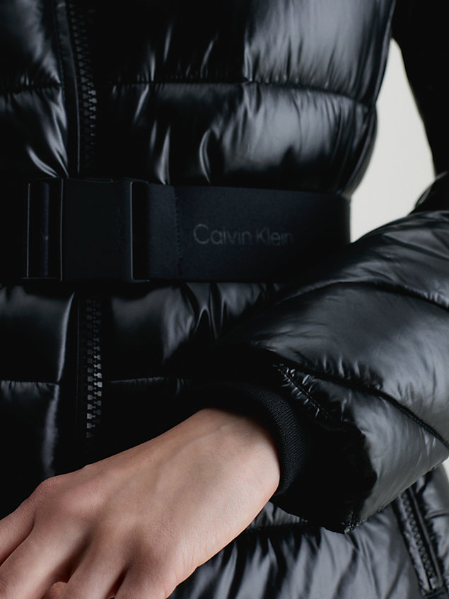 black slim belted padded jacket for women calvin klein