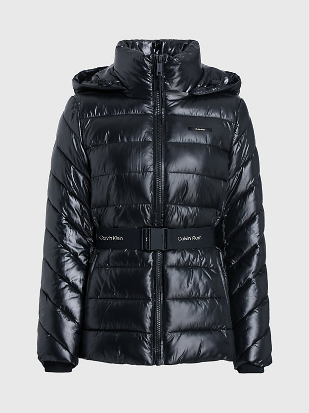ck black slim belted padded jacket for women calvin klein