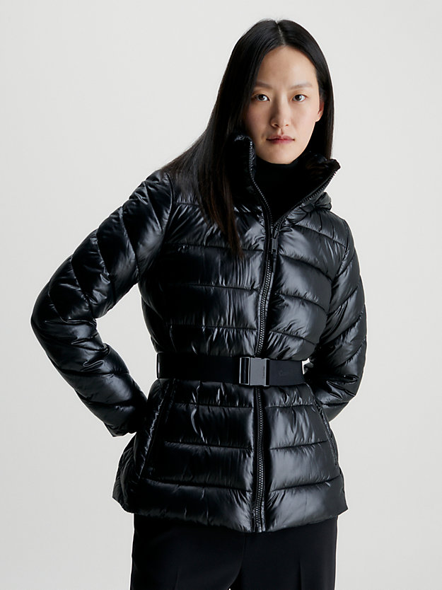 ck black slim belted padded jacket for women calvin klein