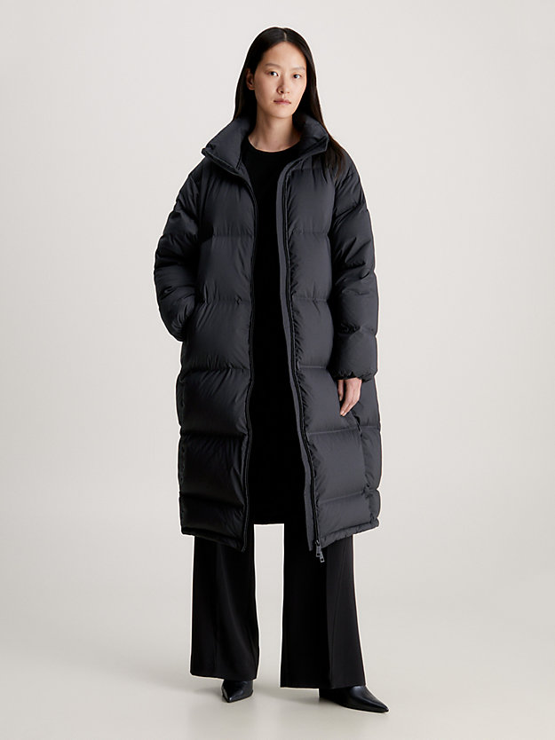 ck black seamless down maxi coat for women calvin klein
