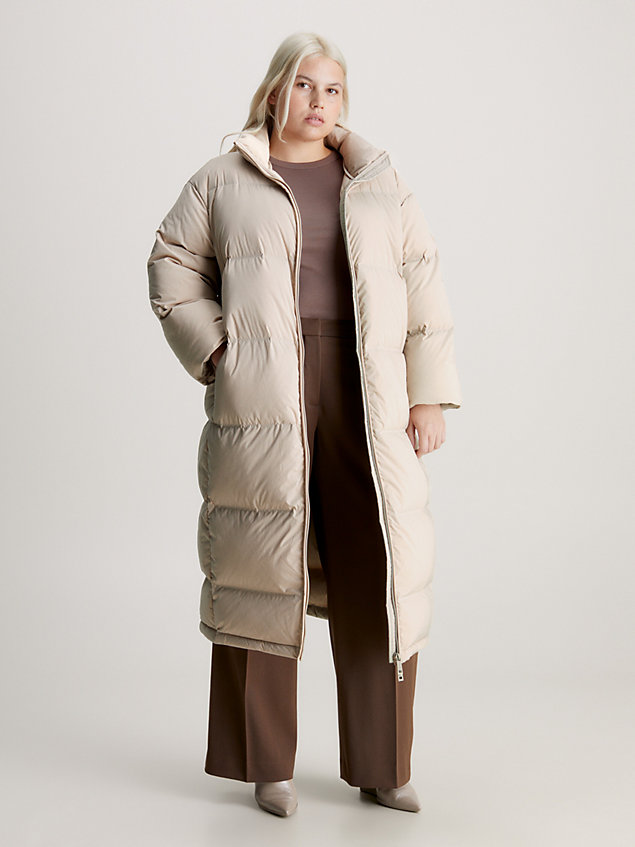 grey seamless down maxi coat for women calvin klein