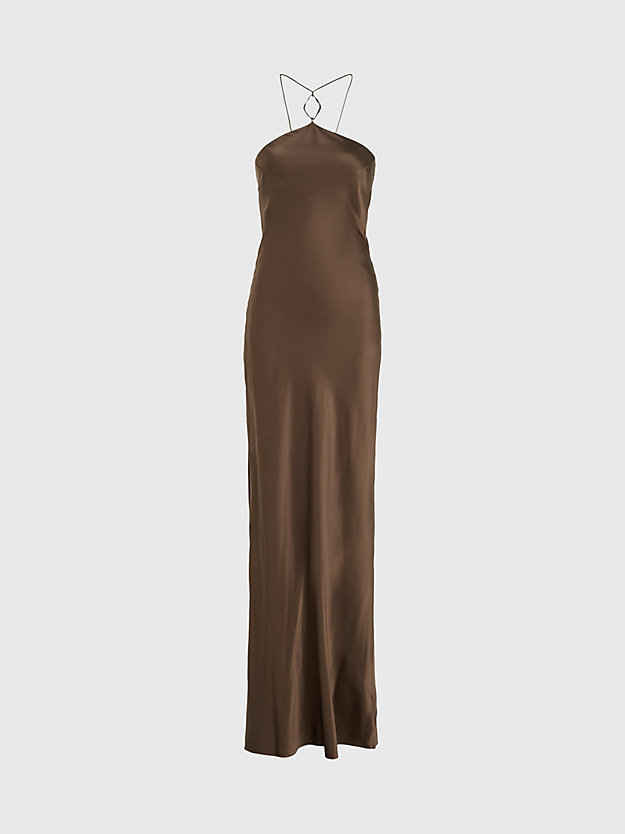 brown kelp slim silk maxi slip dress for women calvin klein