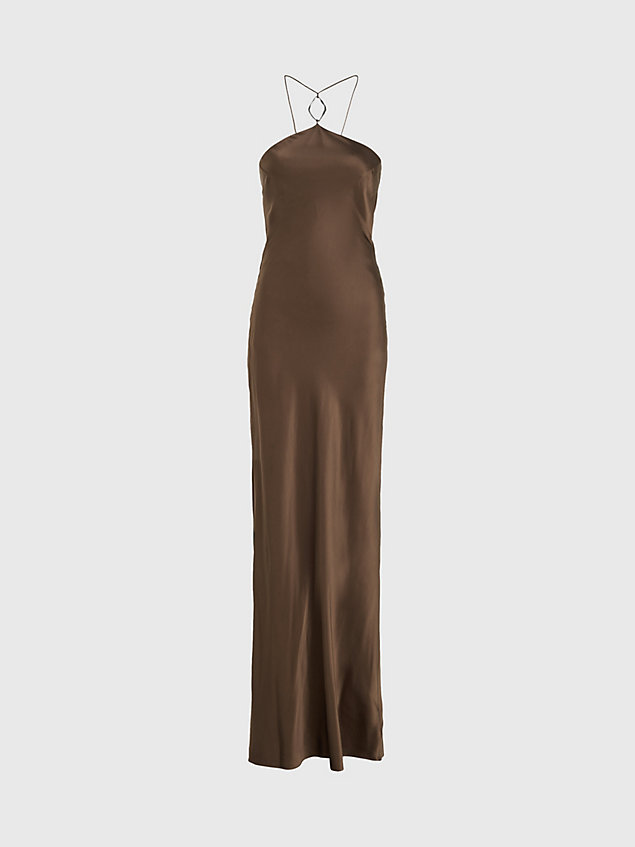 brown slanke zijden maxi jurk voor dames - calvin klein