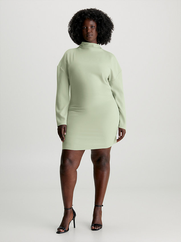 green twillowa sukienka o luźnym kroju z długim rękawem dla kobiety - calvin klein
