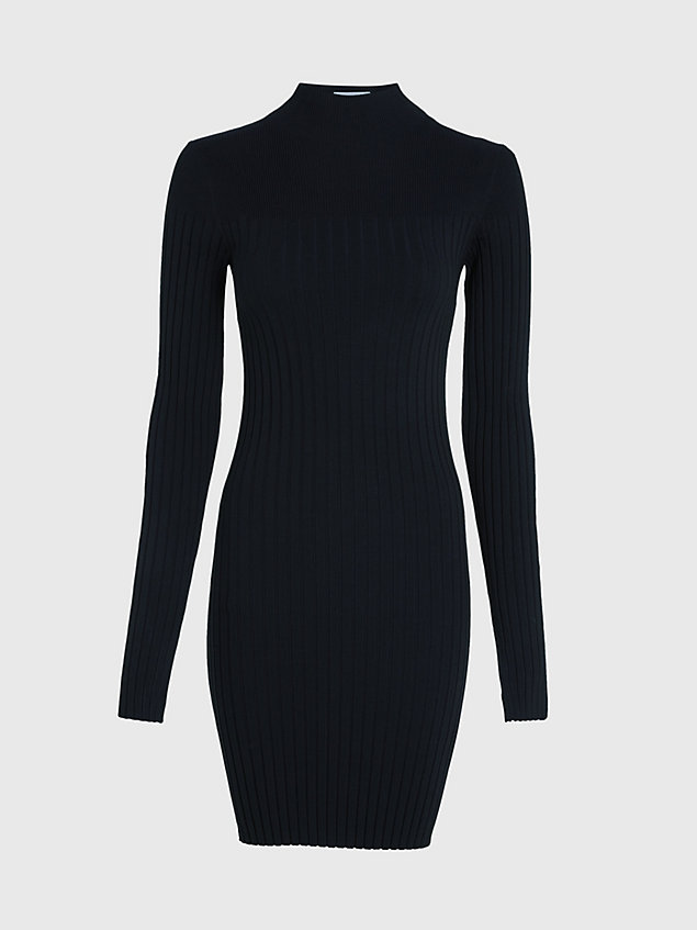 mini-robe slim côtelée black pour femmes calvin klein
