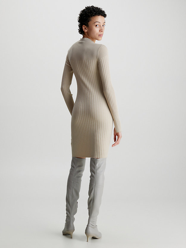 oxford tan wąska sukienka mini z materiału ściągaczowego dla kobiety - calvin klein