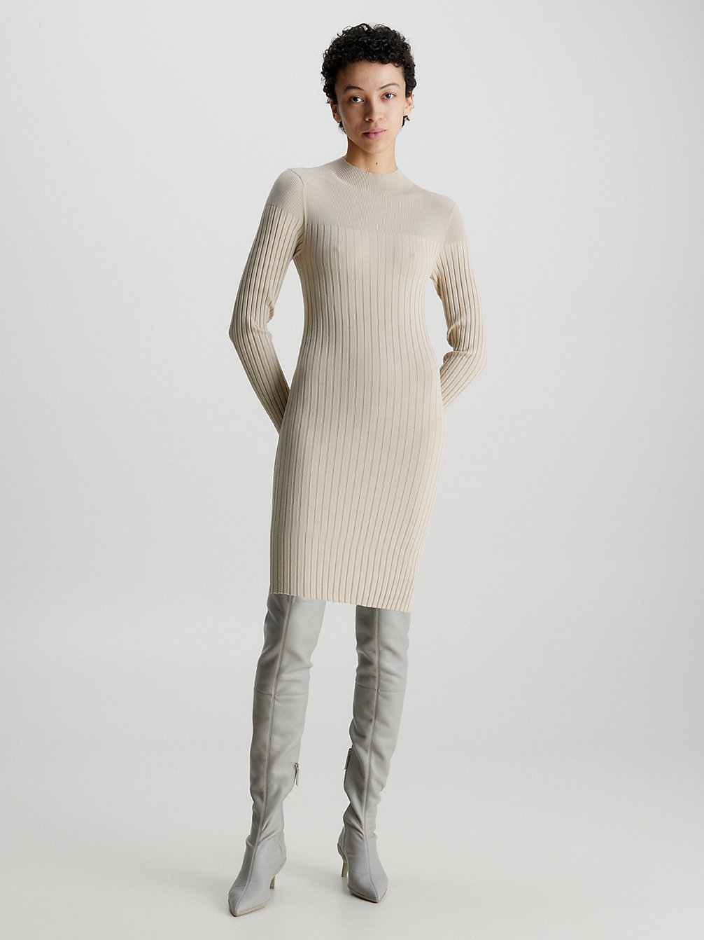 OXFORD TAN Schmales Geripptes Mini-Kleid undefined Damen Calvin Klein