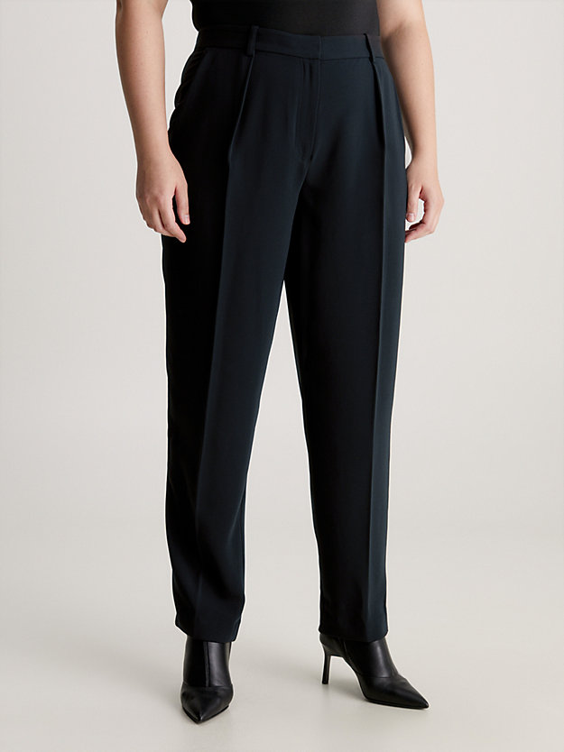 ck black straight structured twill trousers for women calvin klein