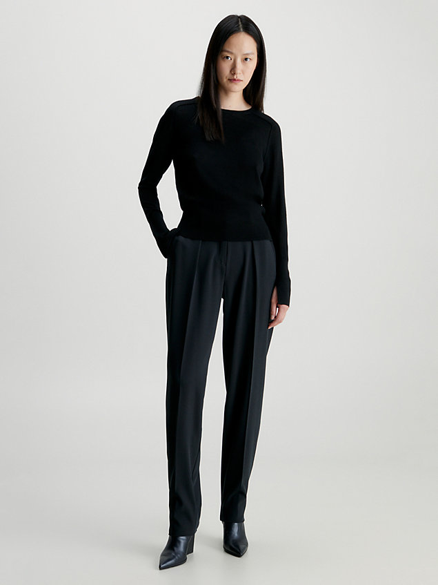 black proste usztywnione spodnie z diagonalu dla kobiety - calvin klein