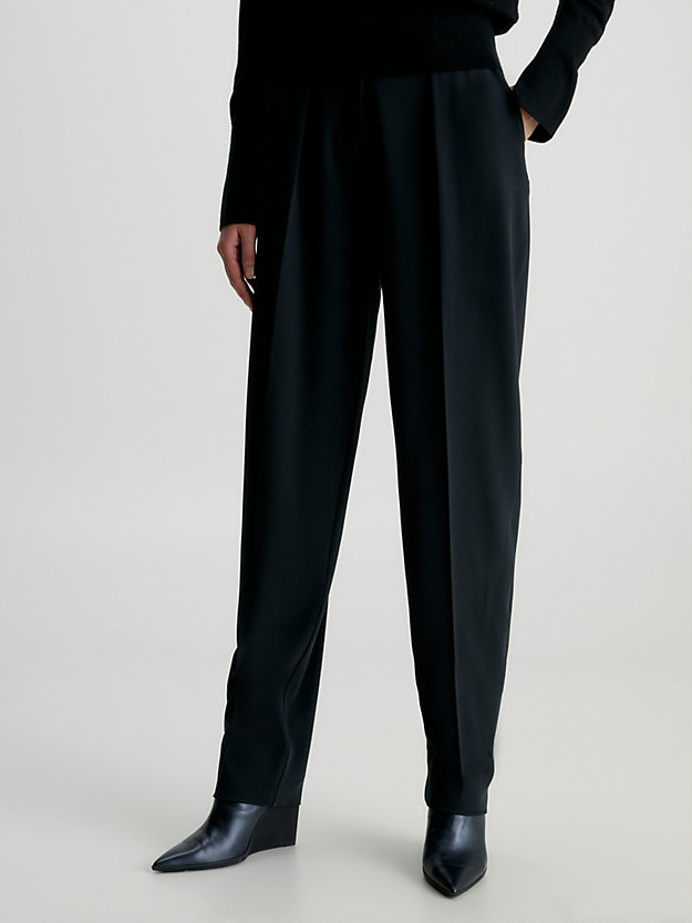 ck black straight structured twill trousers for women calvin klein
