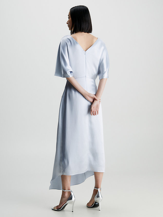 blue satin split sleeve midi dress for women calvin klein