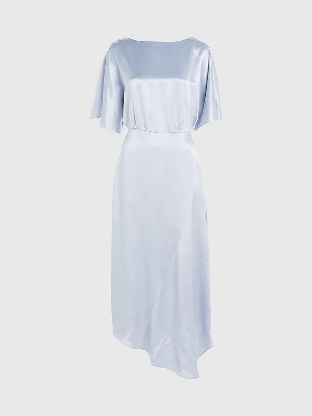 blue satin split sleeve midi dress for women calvin klein
