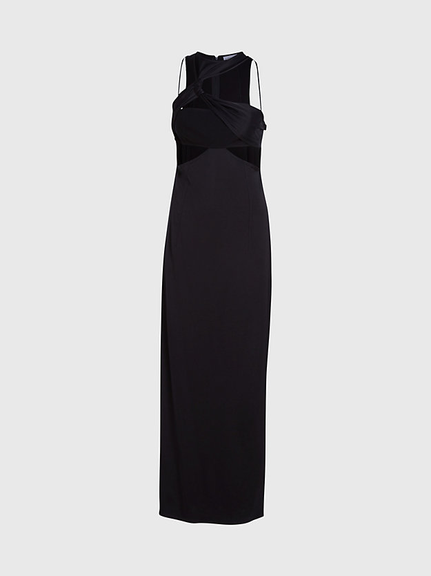 ck black dopasowana sukienka maxi z wycięciami dla kobiety - calvin klein