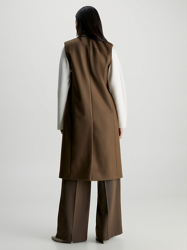 brown wool tailored longline gilet for women calvin klein