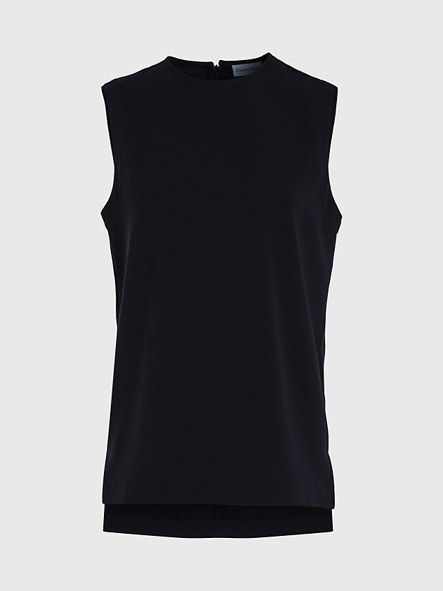 black structured twill sleeveless top for women calvin klein