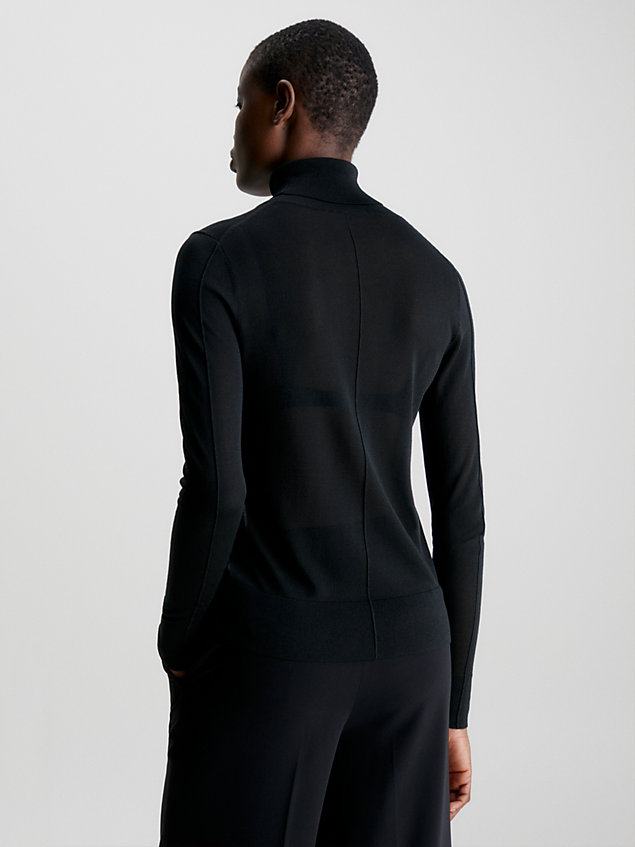 black slim sheer roll neck jumper for women calvin klein