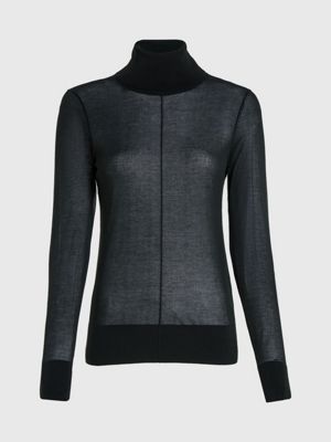 black slim sheer roll neck jumper for women calvin klein
