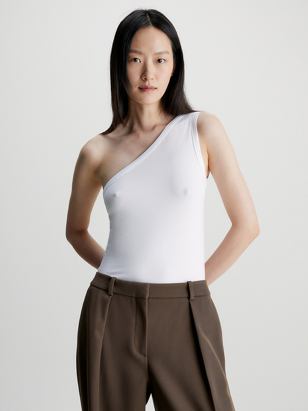 BRIGHT WHITE Slim Modal One Shoulder Top undefined women Calvin Klein