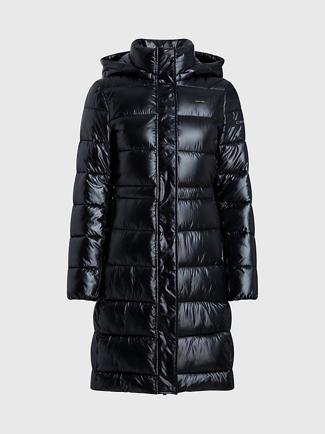 black slim padded drawstring coat for women calvin klein