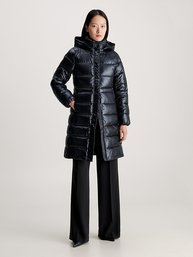 ck black slim padded drawstring coat for women calvin klein